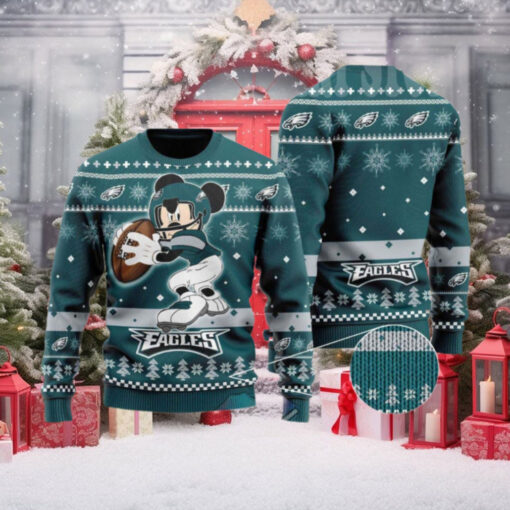 Mickey Mouse Playing NFL Philadelphia Eagles Disney Ugly Christmas Sweater Gift For Holiday 2024