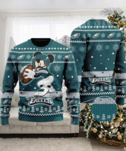 Mickey Mouse Playing NFL Philadelphia Eagles Disney Ugly Christmas Sweater Gift For Holiday 2024