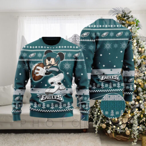 Mickey Mouse Playing NFL Philadelphia Eagles Disney Ugly Christmas Sweater Gift For Holiday 2024