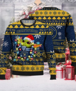 Milwaukee Brewers Baby Yoda Christmas Lights Ugly Sweater