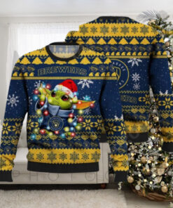 Milwaukee Brewers Baby Yoda Christmas Lights Ugly Sweater