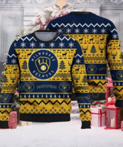 Milwaukee Brewers Blue And Yellow Deer Pattern Ugly Sweater