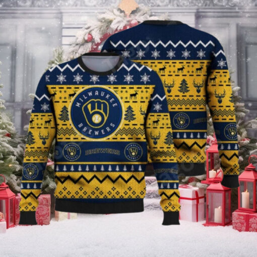 Milwaukee Brewers Blue And Yellow Deer Pattern Ugly Sweater