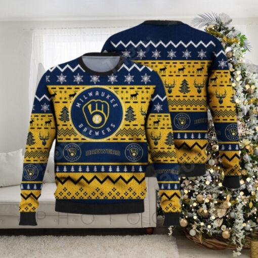 Milwaukee Brewers Blue And Yellow Deer Pattern Ugly Sweater