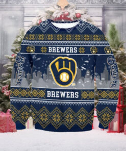 Milwaukee Brewers Christmas Sweater Iconic Team Logo Pattern