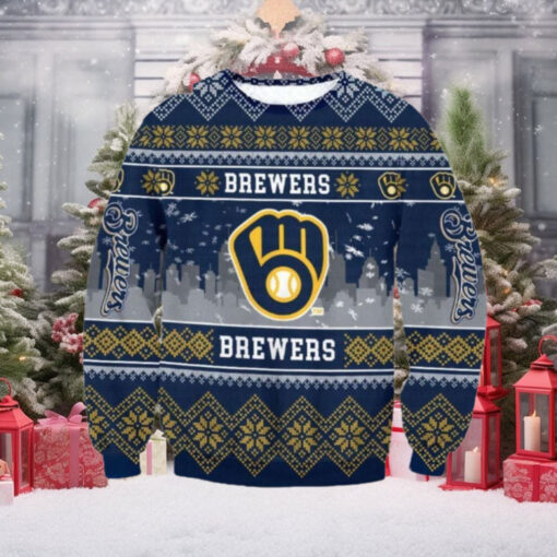 Milwaukee Brewers Christmas Sweater Iconic Team Logo Pattern