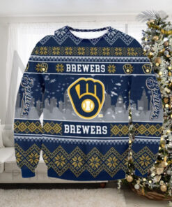 Milwaukee Brewers Christmas Sweater Iconic Team Logo Pattern