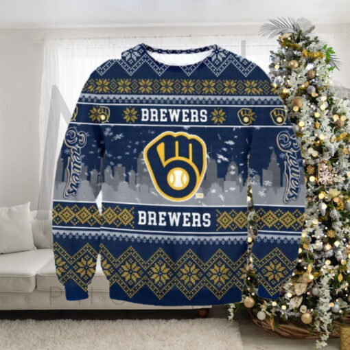 Milwaukee Brewers Christmas Sweater Iconic Team Logo Pattern