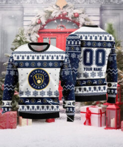 Milwaukee Brewers Custom Snowflake Holiday Ugly Sweater