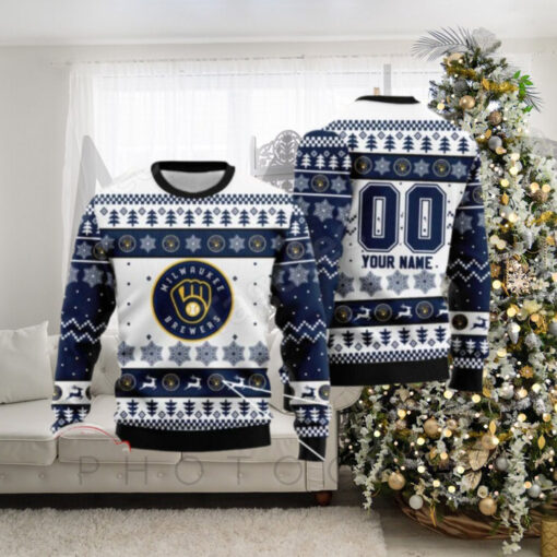 Milwaukee Brewers Custom Snowflake Holiday Ugly Sweater