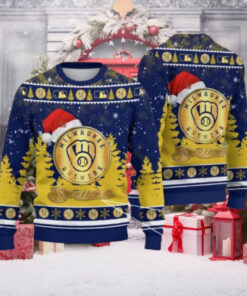 Milwaukee Brewers Golden Logo Christmas Trees Ugly Sweater