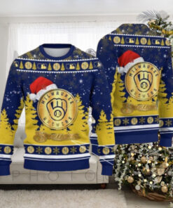 Milwaukee Brewers Golden Logo Christmas Trees Ugly Sweater