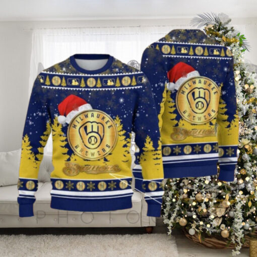 Milwaukee Brewers Golden Logo Christmas Trees Ugly Sweater