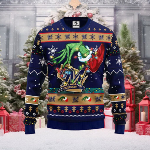 Milwaukee Brewers Grinch Stealing Christmas Ugly Sweater