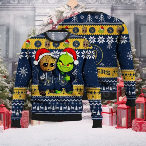 Milwaukee Brewers Groot And Grinch Ugly Christmas Sweater