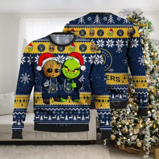 Milwaukee Brewers Groot And Grinch Ugly Christmas Sweater