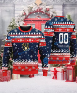 Milwaukee Brewers Red And Navy Festive Reindeer Sweater