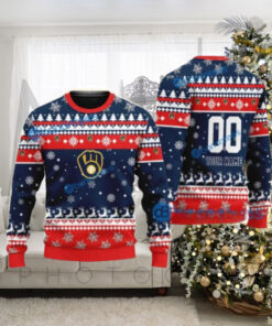 Milwaukee Brewers Red And Navy Festive Reindeer Sweater