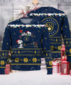 Milwaukee Brewers Snoopy Decorating Tree Ugly Sweater