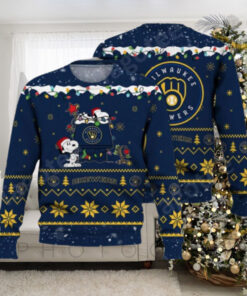 Milwaukee Brewers Snoopy Decorating Tree Ugly Sweater