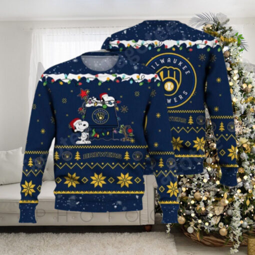 Milwaukee Brewers Snoopy Decorating Tree Ugly Sweater