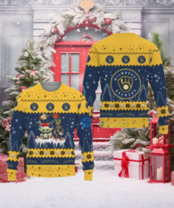 Milwaukee Brewers Yellow Festive Tree Ugly Christmas Sweater