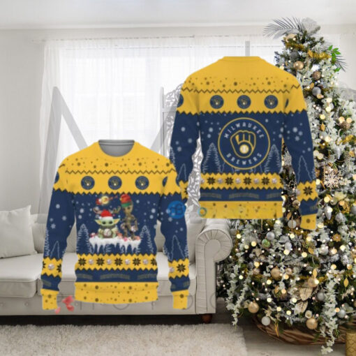 Milwaukee Brewers Yellow Festive Tree Ugly Christmas Sweater