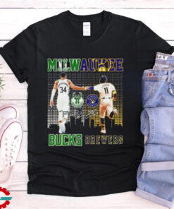 Milwaukee Bucks Giannis Antetokounmpo and Milwaukee Brewers Jackson Chourio signature 2024 shirt