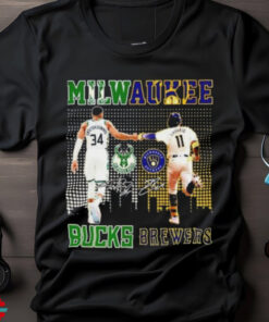 Milwaukee Bucks Giannis Antetokounmpo and Milwaukee Brewers Jackson Chourio signature 2024 shirt