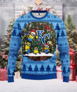 Minions And KC Royals Wreath Ugly Christmas Sweater Design