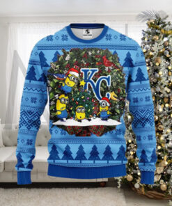 Minions And KC Royals Wreath Ugly Christmas Sweater Design