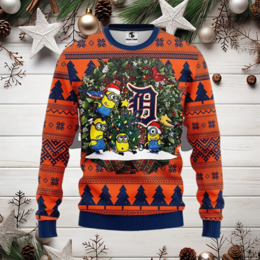 Minions Decorating Detroit Tigers Tree Ugly Christmas Sweater