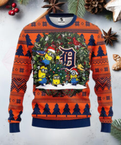 Minions Decorating Detroit Tigers Tree Ugly Christmas Sweater