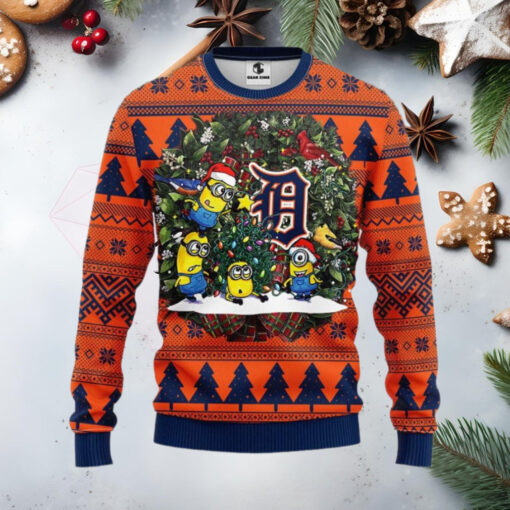 Minions Decorating Detroit Tigers Tree Ugly Christmas Sweater