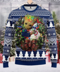 Minnesota Twins Baby Groot Christmas Lights Ugly Sweater