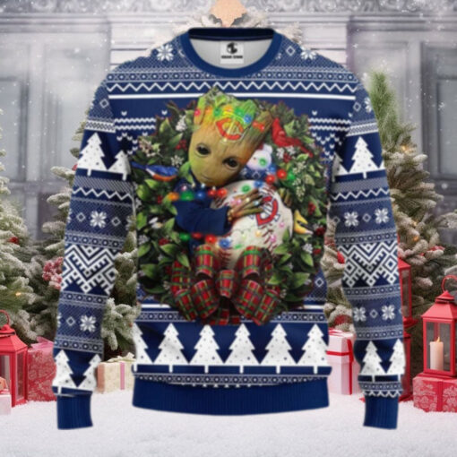 Minnesota Twins Baby Groot Christmas Lights Ugly Sweater