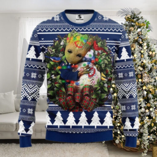 Minnesota Twins Baby Groot Christmas Lights Ugly Sweater