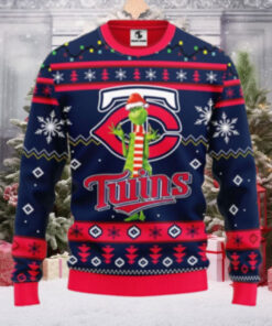 Minnesota Twins Grinch Santa Holiday Ugly Christmas Sweater