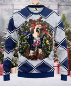 Minnesota Twins Pug Reindeer Christmas Wreath Ugly Sweater