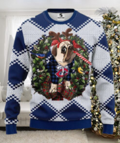 Minnesota Twins Pug Reindeer Christmas Wreath Ugly Sweater