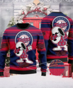 Minnesota Twins Snoopy Striped Ugly Christmas Sweater