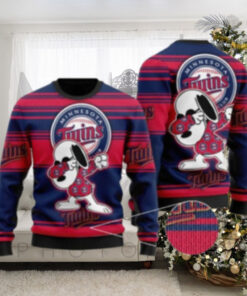 Minnesota Twins Snoopy Striped Ugly Christmas Sweater