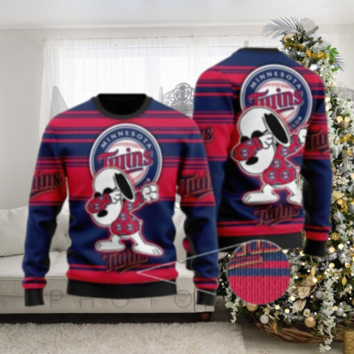 Minnesota Twins Snoopy Striped Ugly Christmas Sweater