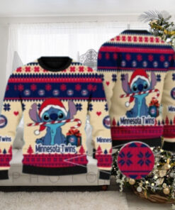 Minnesota Twins Stitch Candy Cane Ugly Christmas Sweater