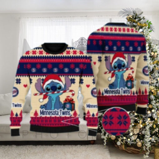 Minnesota Twins Stitch Candy Cane Ugly Christmas Sweater