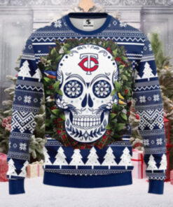 Minnesota Twins Sugar Skull Wreath Ugly Christmas Sweater