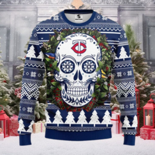 Minnesota Twins Sugar Skull Wreath Ugly Christmas Sweater