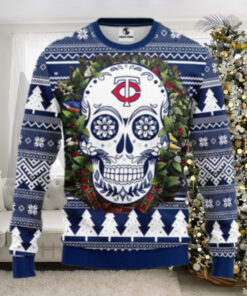 Minnesota Twins Sugar Skull Wreath Ugly Christmas Sweater