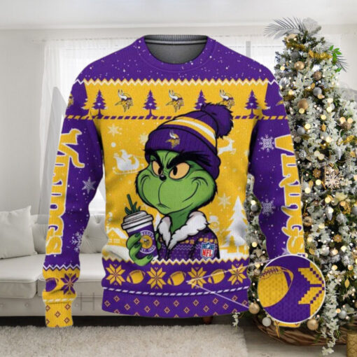 Minnesota Vikings The Grinch Drink Coffee Ugly Christmas Sweater