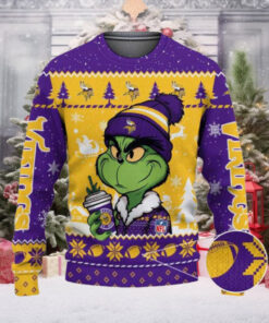 Minnesota Vikings The Grinch Drink Coffee Ugly Christmas Sweater